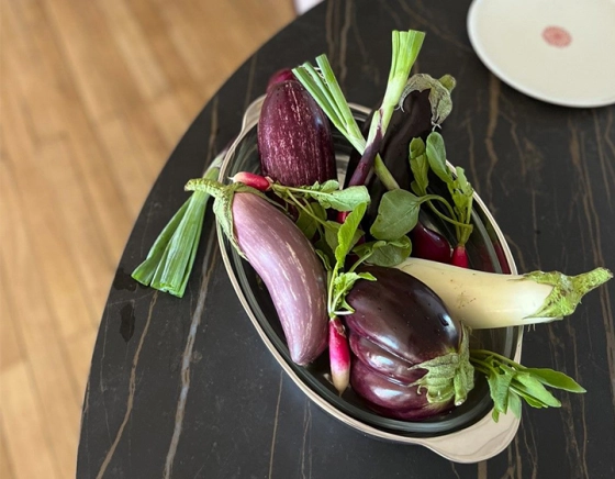 Oval cast aluminium and pyrex dish