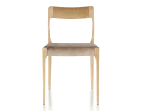 Chaise scandivave bois teinte naturelle assise tissu velours taupe clair