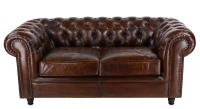Canapé Chesterfield cuir 2 places marron soutenu accoudoirs cloutés