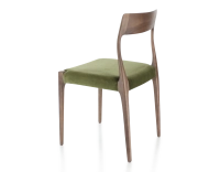 Chaise scandinave bois teinte marron foncé assise tissu vert olive Chaise scandinave bois teinte marron foncé assise tissu vert olive