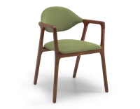Designer armchair dark brown stained wood and green fabric. Designer armchair dark brown stained wood and green fabric.