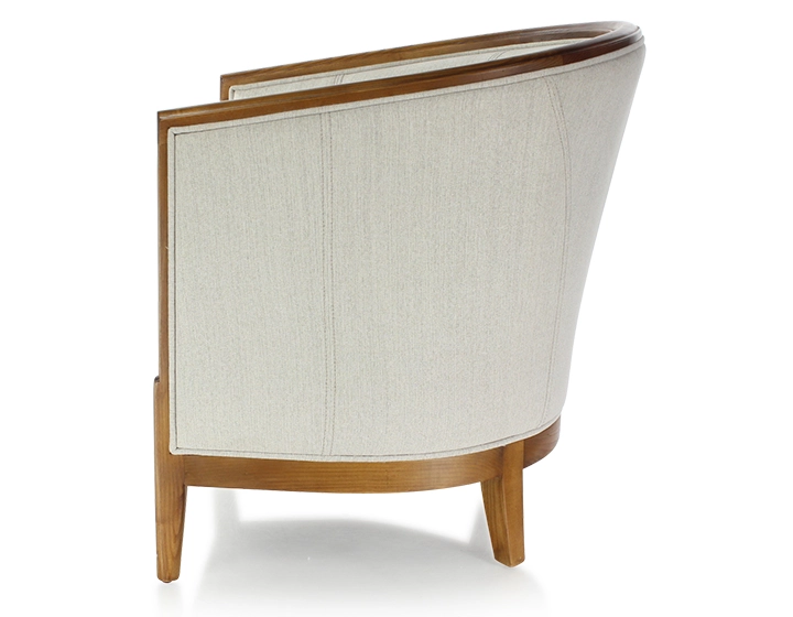 Antique armchair with moulded armrests wood stained antique and natural beige fabric Antique armchair with moulded armrests wood stained antique and natural beige fabric
