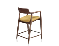 Tabouret de bar h60 cm bois teinte noyer assise tissu jaune Tabouret de bar h60 cm bois teinte noyer assise tissu jaune