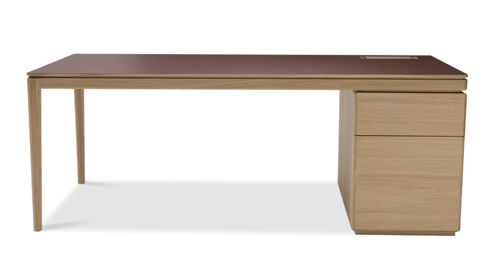 Bureau de direction chêne teinte naturelle plateau fenix rosso 200x100 Bureau de direction chêne teinte naturelle plateau fenix rosso 200x100