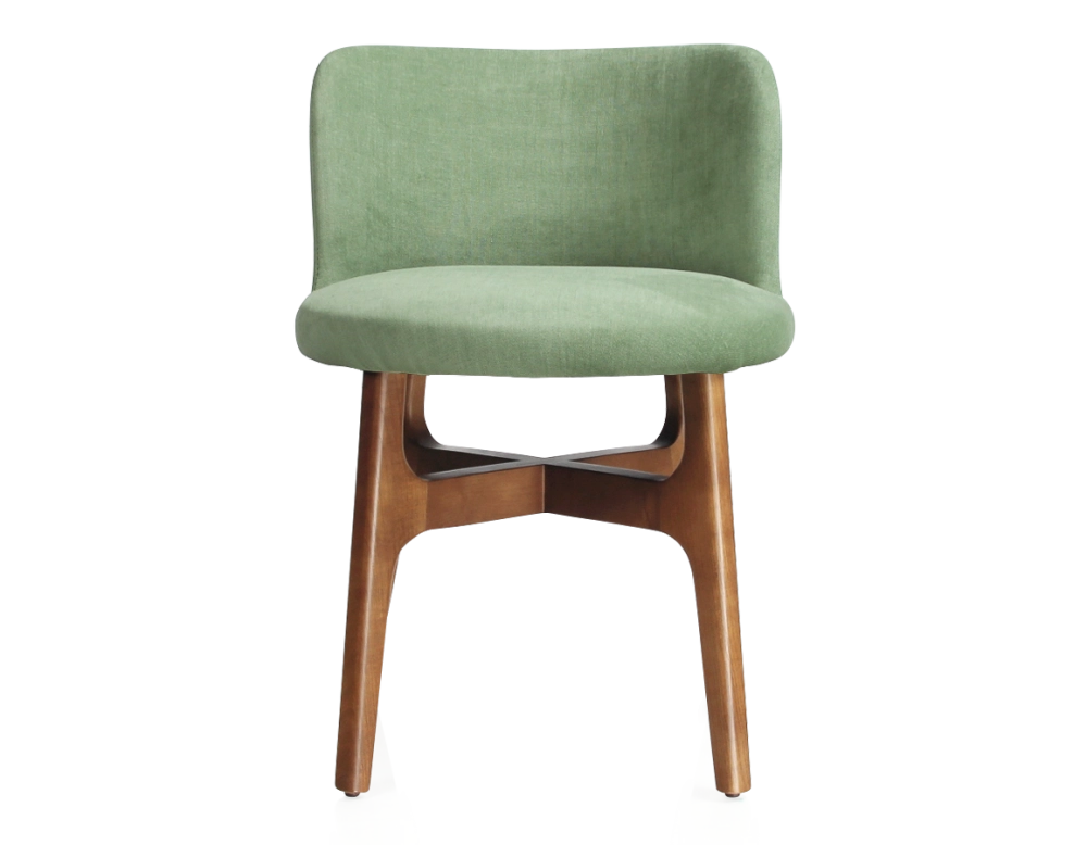 Designer chair cherry-stained wood green fabric seat Designer chair cherry-stained wood green fabric seat