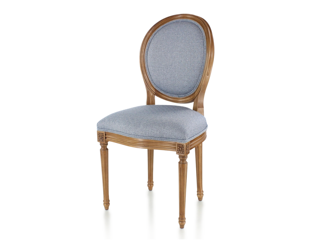 Chaise ancienne style Louis XVI bois teinte ancienne et tissu chevron bleu Chaise ancienne style Louis XVI bois teinte ancienne et tissu chevron bleu