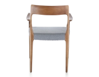 Chaise scandinave avec accoudoirs bois teinte noyer assise tissu chevron bleu Chaise scandinave avec accoudoirs bois teinte noyer assise tissu chevron bleu