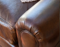 Vintage armchair with leather armrests dark brown Vintage armchair with leather armrests dark brown