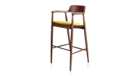 Tabouret de bar h80 cm bois teinte noyer assise tissu jaune