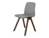 Upholstered oak designer chair dark brown stained wood, light grey fabric seat Upholstered oak designer chair dark brown stained wood, light grey fabric seat