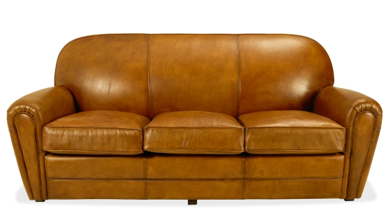 Canapé club cuir 3 places cognac accoudoirs passepoil