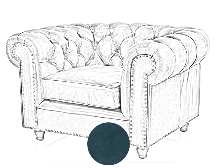 Fauteuil Chesterfield cuir bleu accoudoirs cloutés Fauteuil Chesterfield cuir bleu accoudoirs cloutés