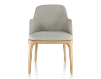 Chaise design avec accoudoirs bois teinte naturelle et tissu beige naturel Chaise design avec accoudoirs bois teinte naturelle et tissu beige naturel