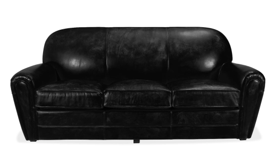 Canapé club cuir 3 places noir accoudoirs passepoil