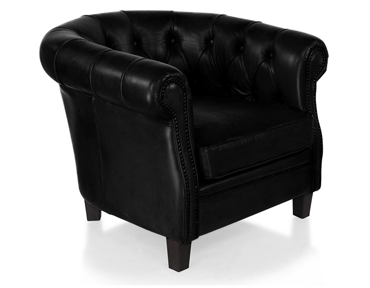 Fauteuil chesterfield cuir noir accoudoirs cloutés Fauteuil chesterfield cuir noir accoudoirs cloutés