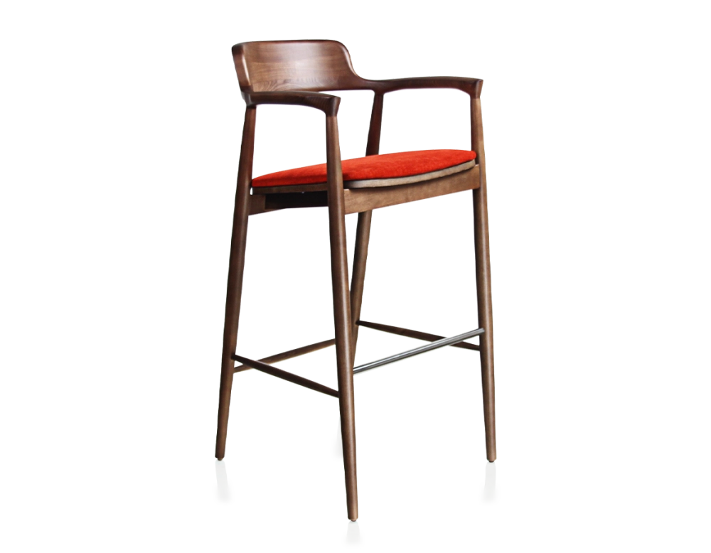 Bar stool h80 cm wood stained dark brown seat burnt orange fabric Bar stool h80 cm wood stained dark brown seat burnt orange fabric