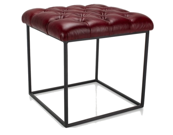 Pouf Chesterfield cuir rouge carmin