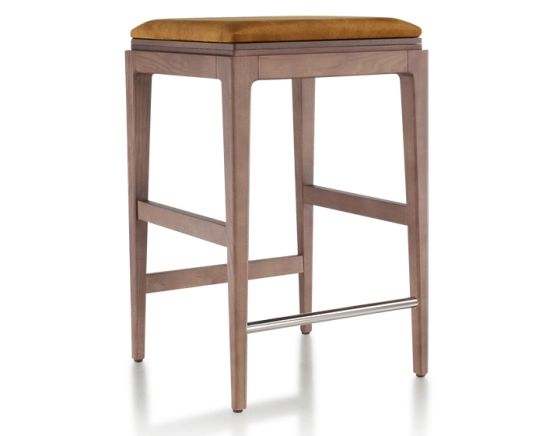H60 cm designer bar stool wood stained walnut seat bronze velvet fabric