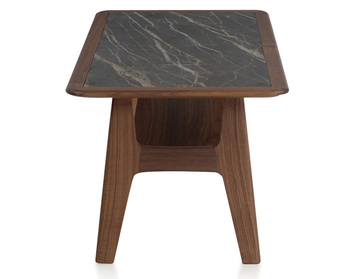 Table basse rectangulaire en chêne et céramique avec bois teinte marron foncé plateau céramique effet marbre noir 100x50 cm Table basse rectangulaire en chêne et céramique avec bois teinte marron foncé plateau céramique effet marbre noir 100x50 cm