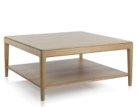 Table basse carrée en chêne avec tablette teinte naturelle 100x100 cm Table basse carrée en chêne avec tablette teinte naturelle 100x100 cm