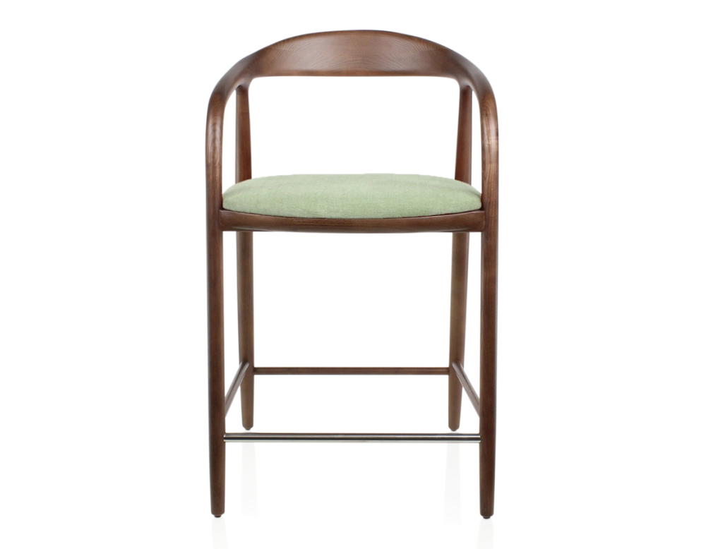 Tabouret de bar H60 cm bois teinte marron foncé et tissu vert Tabouret de bar H60 cm bois teinte marron foncé et tissu vert