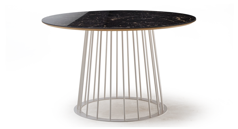 Round dining table in oak and ceramic. white metal base and black marble-effect ceramic top m3 120x120 Round dining table in oak and ceramic. white metal base and black marble-effect ceramic top m3 120x120