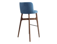 Tabouret de bar h80 cm bois teinte marron foncée assise tissu bleu jeans Tabouret de bar h80 cm bois teinte marron foncée assise tissu bleu jeans