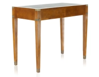 Bureau marine 2 tiroirs bois teinte merisier et cuir vert Bureau marine 2 tiroirs bois teinte merisier et cuir vert
