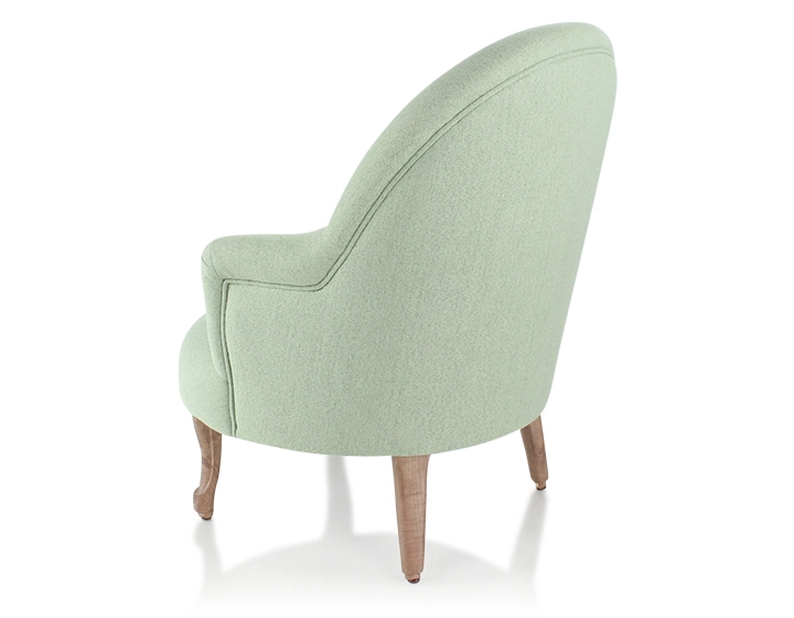 Toad armchair with armrests walnut-stained wooden legs and sage green fabric Toad armchair with armrests walnut-stained wooden legs and sage green fabric