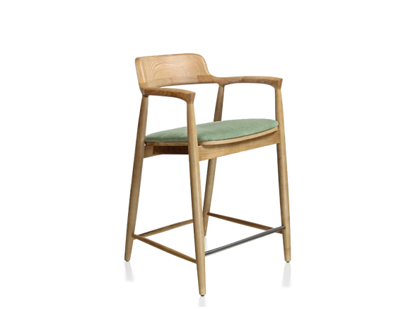 Tabouret de bar h60 cm bois teinte naturelle assise tissu vert