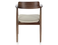 Chaise scandinave bois teinte marron foncé assise tissu chevron beige Chaise scandinave bois teinte marron foncé assise tissu chevron beige