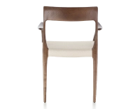 Chaise scandinave avec accoudoirs bois teinte marron foncé assise tissu chevron beige Chaise scandinave avec accoudoirs bois teinte marron foncé assise tissu chevron beige
