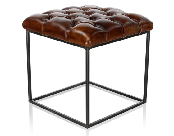 Chesterfield leather pouffe vintage brown