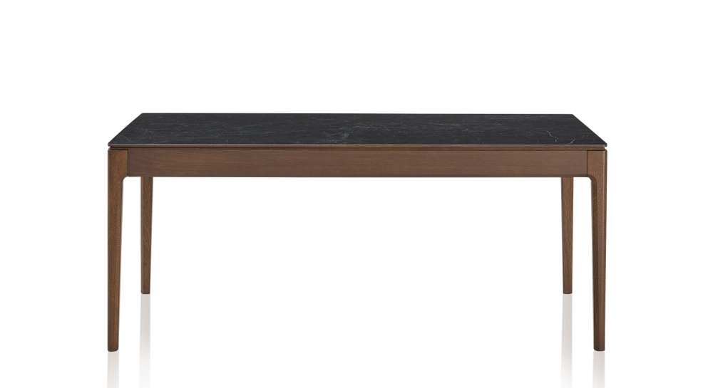 Table salle à manger en chêne et céramique 6 personnes avec bois teinte marron foncé et plateau céramique effet ardoise 140x100 cm Table salle à manger en chêne et céramique 6 personnes avec bois teinte marron foncé et plateau céramique effet ardoise 140x100 cm