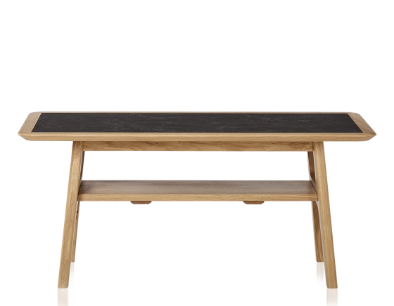 Rectangular coffee table in oak and ceramic with natural stained wood, slate effect ceramic top 100x50 cm