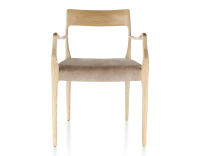 Chaise scandinave avec accoudoirs bois teinte naturelle assise tissu velours taupe clair Chaise scandinave avec accoudoirs bois teinte naturelle assise tissu velours taupe clair