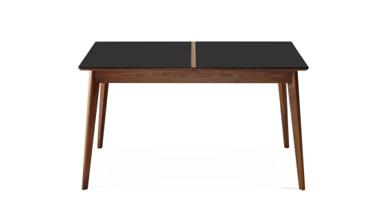 Table salle à manger 6 personnes en noyer et céramique avec bois teinte naturelle et plateau céramique noir unie 140x90 cm