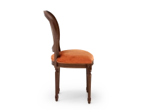 Louis XVI style antique chair dark brown stained wood with cane backrest and terracotta velvet seat. Louis XVI style antique chair dark brown stained wood with cane backrest and terracotta velvet seat.