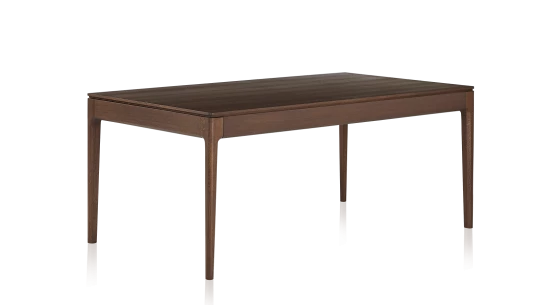 Table salle à manger en chêne teinte marron foncé plateau bois 140x90 cm