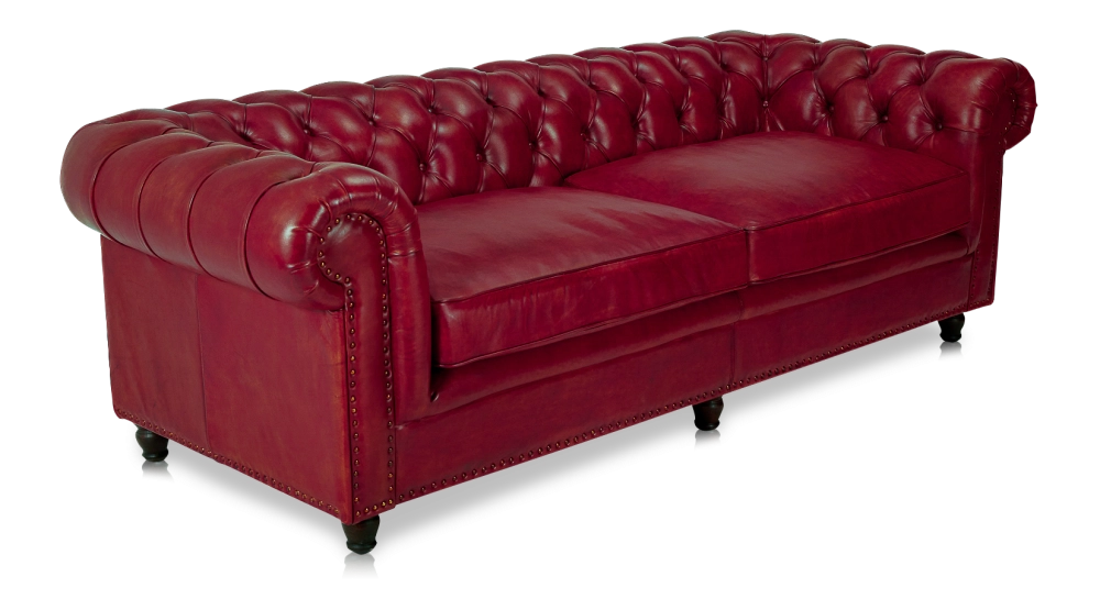 Canapé Chesterfield cuir 3 places rouge carmin accoudoirs cloutés Canapé Chesterfield cuir 3 places rouge carmin accoudoirs cloutés