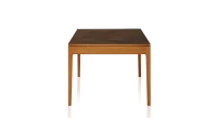 Table salle à manger en chêne et céramique avec bois teinte merisier et plateau céramique brun oxydé 140x90 cm