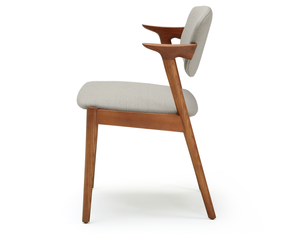 Chaise design teinte merisier et tissu beige naturel bois teinte merisier assise tissu beige naturel Chaise design teinte merisier et tissu beige naturel bois teinte merisier assise tissu beige naturel