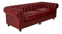 Sofá Chesterfield de piel de 3 plazas rojo carmín reposabrazos con tachuelas