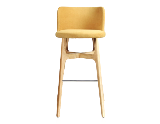Tabouret de bar h80 cm bois teinte naturelle assise tissu jaune