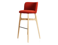 Bar stool h80 cm natural stained wood, burnt orange fabric seat Bar stool h80 cm natural stained wood, burnt orange fabric seat