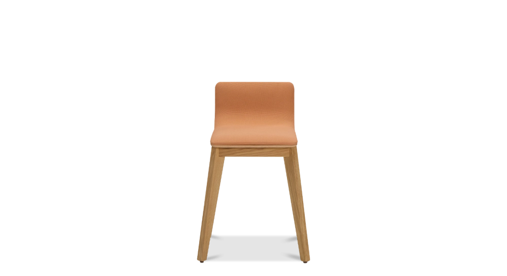 Tabouret design chêne teinte naturelle assise tissu corail Tabouret design chêne teinte naturelle assise tissu corail
