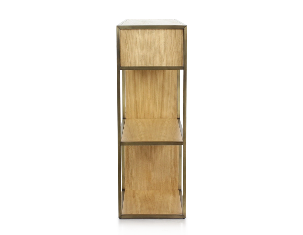 Console design frêne teinte naturelle et métal patine laiton Console design frêne teinte naturelle et métal patine laiton