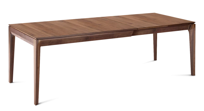 Table extensible en noyer 6 à 10 personnes avec plateau et allonges bois teinte naturelle 140x90 cm
