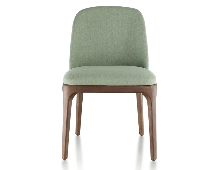 Designer chair dark brown stained wood and sage green fabric Designer chair dark brown stained wood and sage green fabric