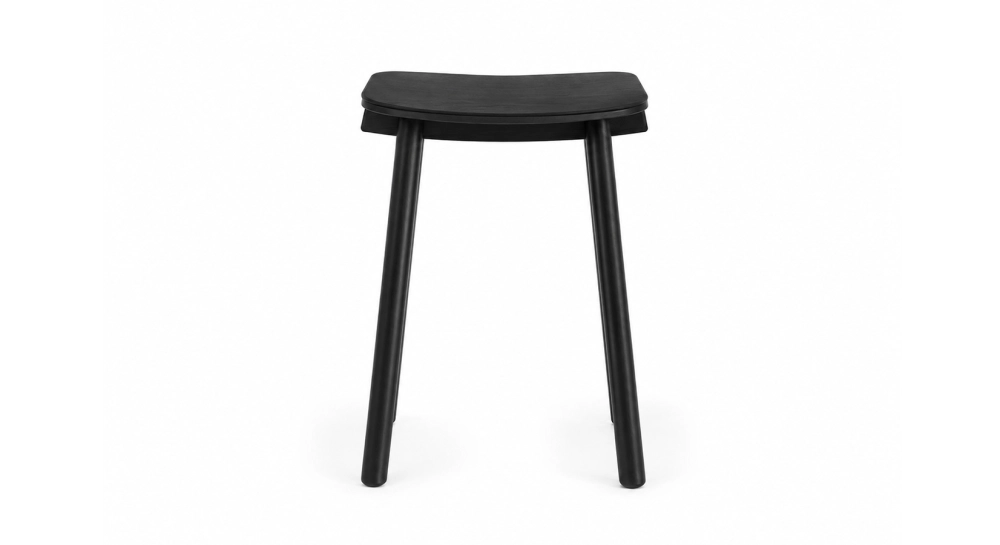 Design bar stool H65 cm natural wood finish with blue fabric seat